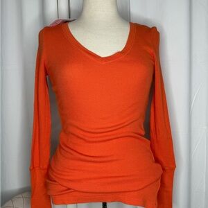 bobi Vibrant Orange Long Sleeve V-Neck Top